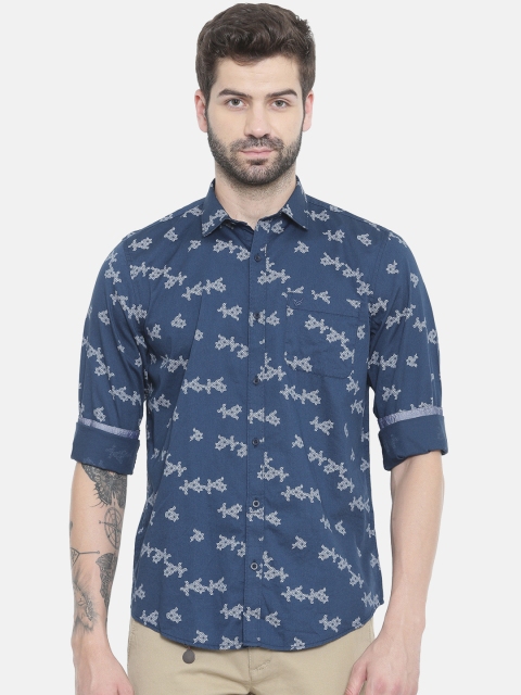 

Blackberrys Men Navy Blue & White Slim Fit Printed Casual Shirt