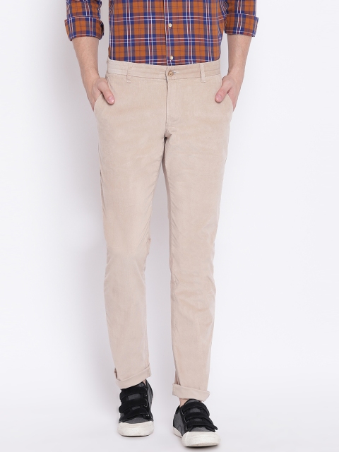 

Blackberrys Men Beige Regular Fit Solid Corduroy Trousers