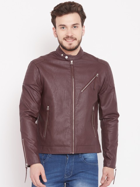 

Blackberrys Men Burgundy Solid Biker Jacket