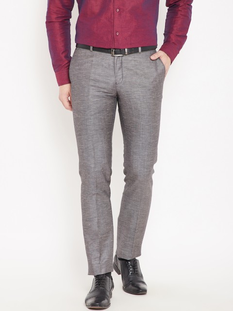 

Blackberrys Men Charcoal Grey Tapered Fit Solid Formal Trousers