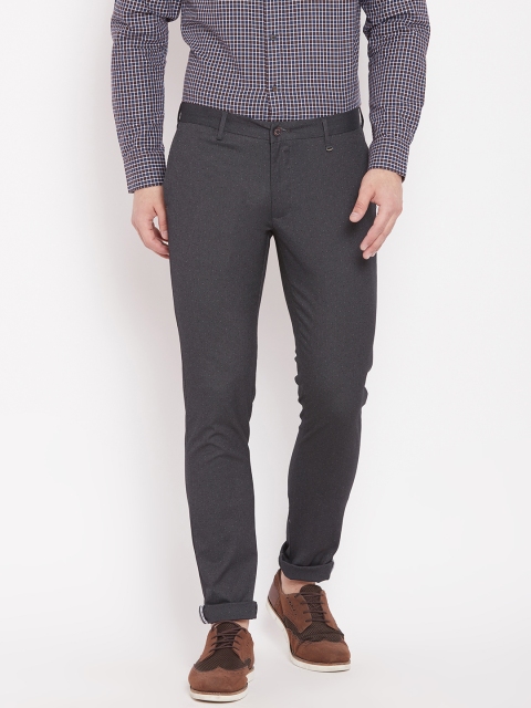 

Blackberrys Men Charcoal Grey Regular Fit Self Design Trousers