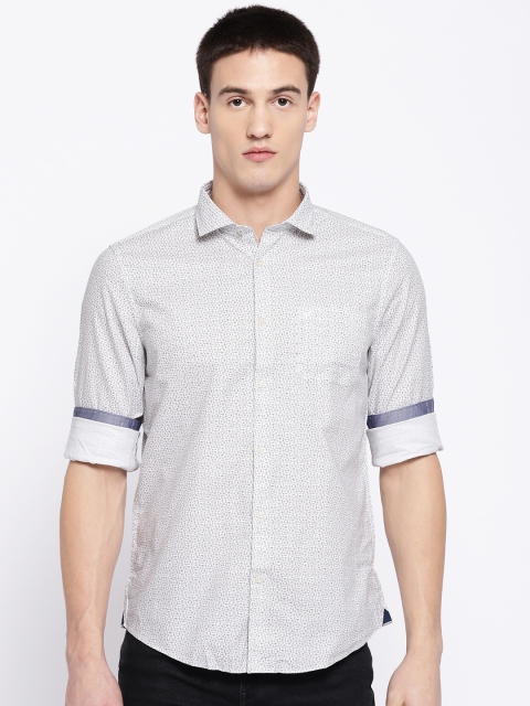 

Blackberrys Men White & Navy Blue Slim Fit Printed Casual Shirt