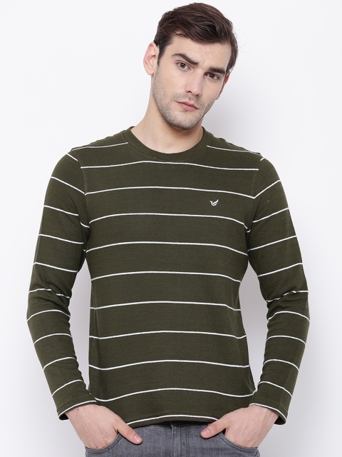 

Blackberrys Men Olive Green & White Striped Sweatshirt