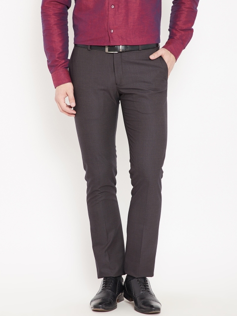 

Blackberrys Men Olive Brown Solid Tapered Fit Formal Trousers