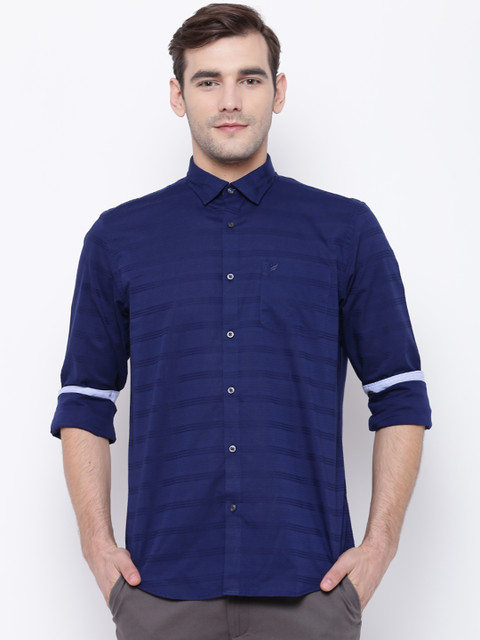 

Blackberrys Men Navy Blue Slim Fit Self-Striped Casual Shirt