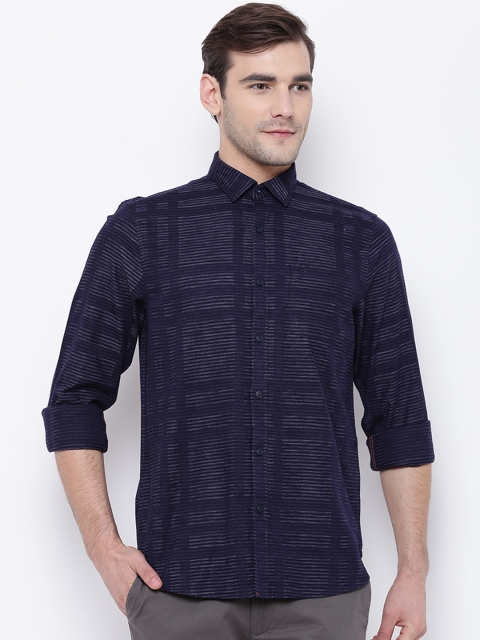 

Blackberrys Men Navy Blue Slim Fit Checked Casual Shirt