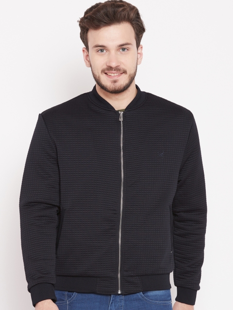 

Blackberrys Men Navy Blue Self Design Bomber Jacket