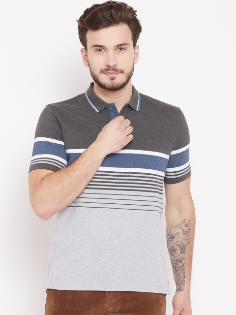 

Blackberrys Men Grey Striped Polo Collar T-shirt