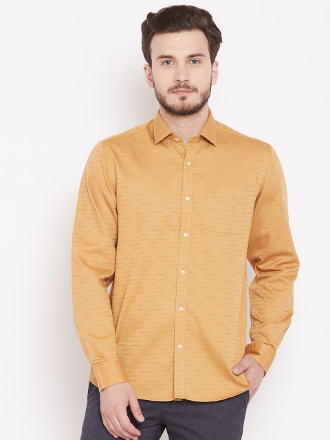 

Blackberrys Men Mustard Yellow Slim Fit Self Design Casual Shirt