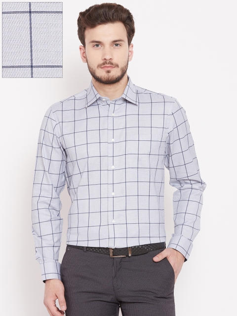 

Blackberrys Men Grey & Navy Blue Slim Fit Checked Formal Shirt