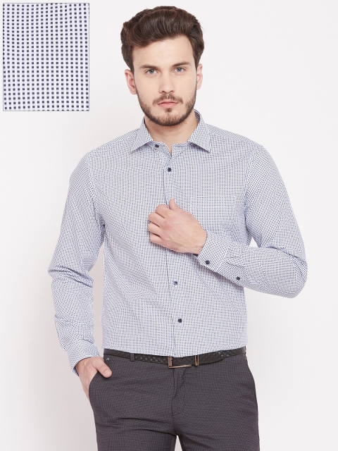 

Blackberrys Men White & Navy Blue Slim Fit Checked Formal Shirt