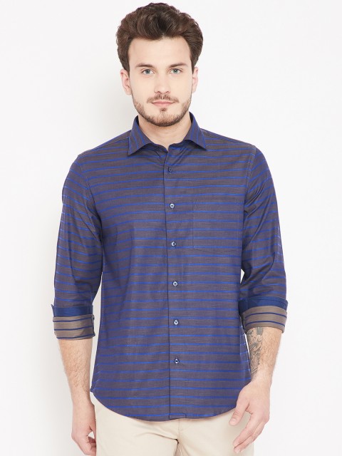 

Blackberrys Men Charcoal & Blue Slim Fit Striped Casual Shirt