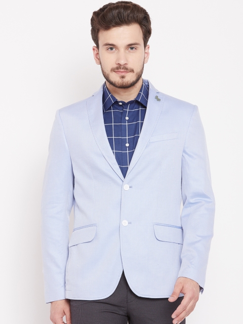 

Blackberrys Blue & White Self-Design Slim Fit Single-Breasted Smart Casual Blazer
