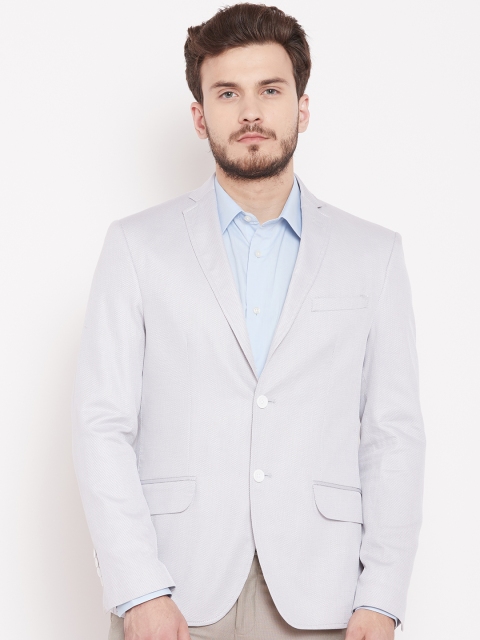 

Blackberrys Grey & White Self-Design Slim Fit Single-Breasted Smart Casual Blazer