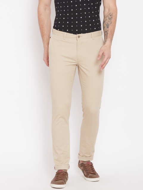 

Blackberrys Men Beige Sharp Fit Self-Striped Chinos