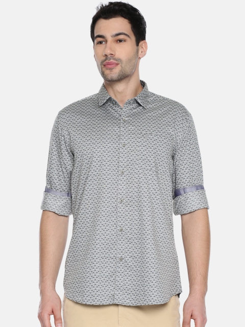 

Blackberrys Men Grey & Navy Blue Slim Fit Printed Casual Shirt