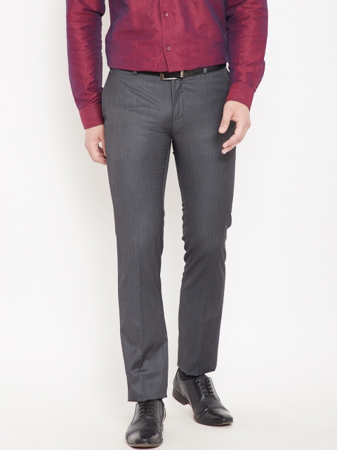 

Blackberrys Men Charcoal Grey Tapered Fit Solid Formal Trousers