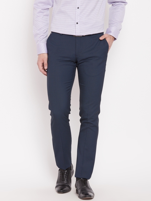 

Blackberrys Men Navy Blue Sharp Fit Solid Formal Trousers