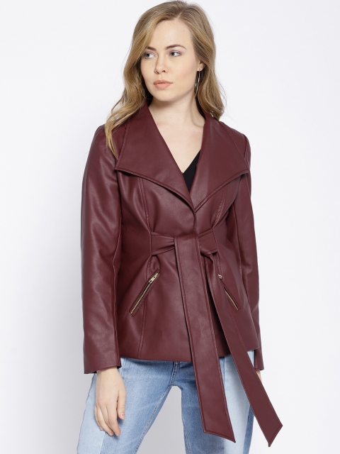 

MABISH by Sonal Jain Women Burgundy Solid Open Front Jacket