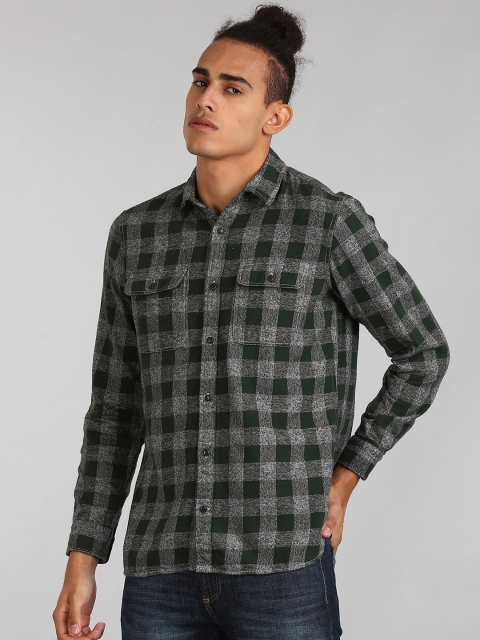 

GAP Men Green & Grey Heathered Flannel Gingham Standard Fit Shirt