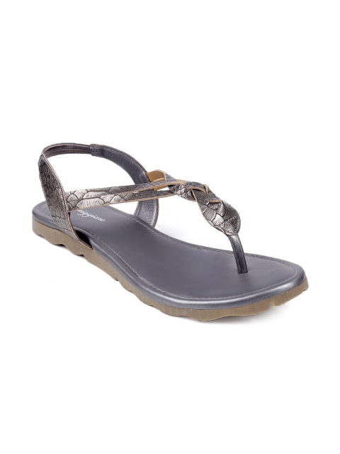 

meriggiare Women Gunmetal-Toned Solid Synthetic T-Strap Flats, Metallic