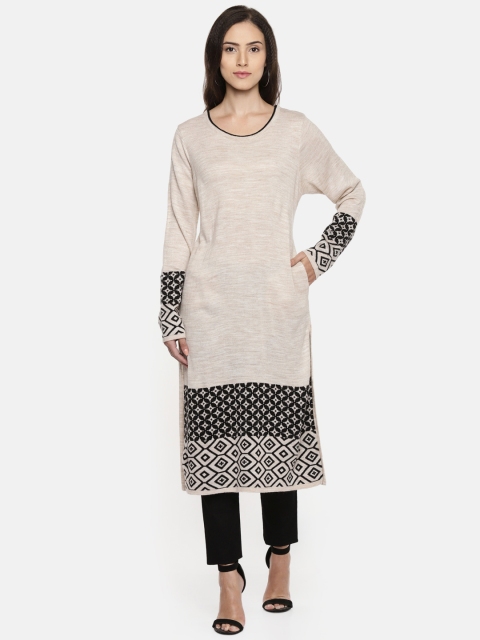 

RANGMANCH BY PANTALOONS Women Beige & Black Printed Straight Kurta