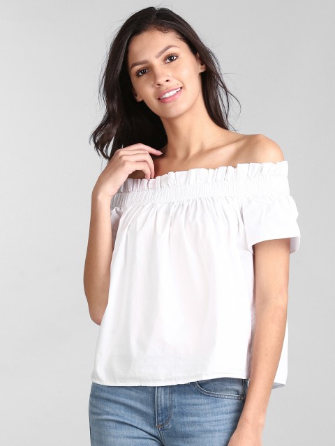 

GAP Women White Short Sleeve Off-Shoulder Top