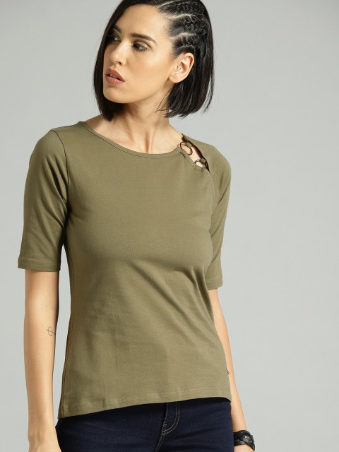 

Roadster Fast and Furious Women Olive Green Solid Top
