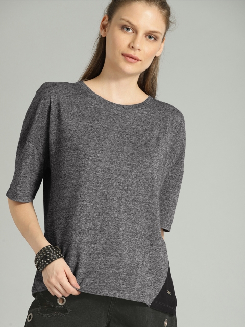 

Roadster Fast and Furious Women Charcoal Grey Solid Round Neck T-shirt