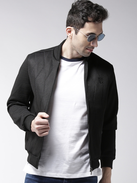 

Fort Collins Men Black Self Design Bomber Jacket