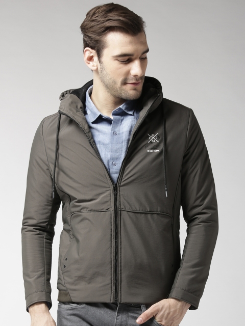 

Fort Collins Men Olive Green Solid Hooded Padded Jacket