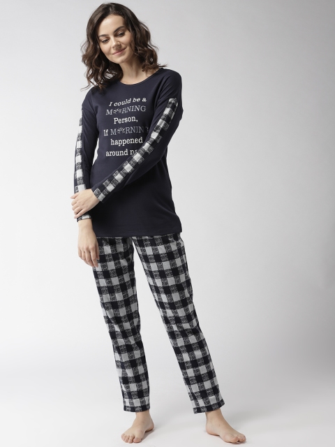 

MADAME M SECRET Women Navy Blue & Grey Printed Night Suit S8W30518 026