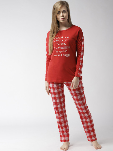 

MADAME M SECRET Women Red & White Printed Night Suit S8W30518