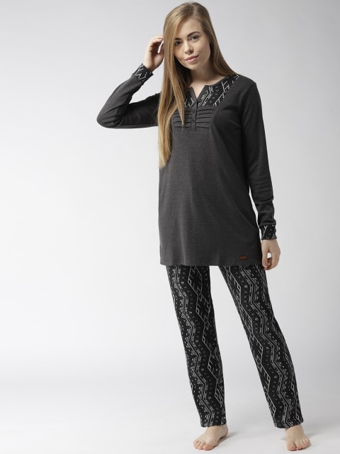 

MADAME M SECRET Women Charcoal Grey & White Solid Night Suit S8W30534 047