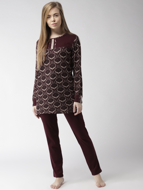 

MADAME M SECRET Women Burgundy & Off-White Printed Night Suit S8W30533 045