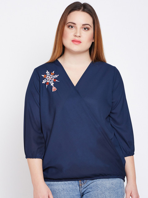 

Style Quotient Women Navy Blue Solid Blouson Top