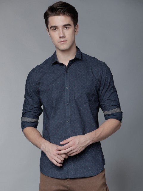 

Black coffee Men Navy Blue Slim Fit Printed Casual Shirt