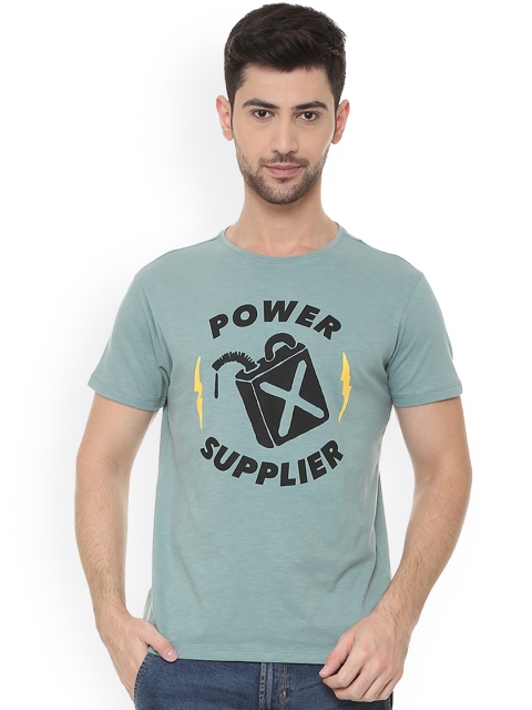 

People Men Green Printed Round Neck T-shirt