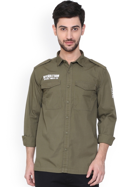 

People Men Olive Green Regular Fit Solid Casual Shirt