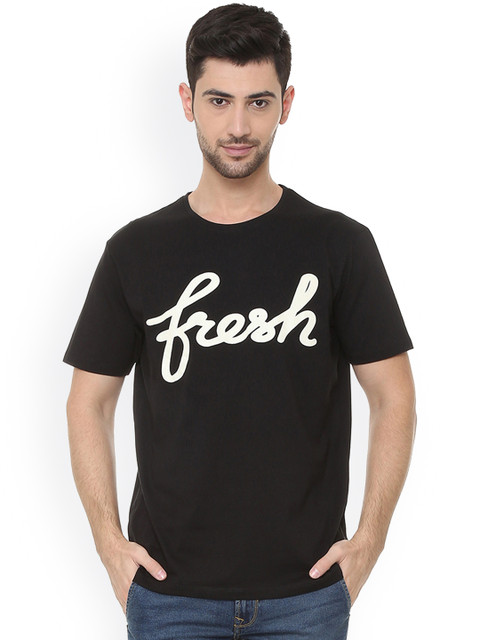 

People Men Black Printed Round Neck T-shirt
