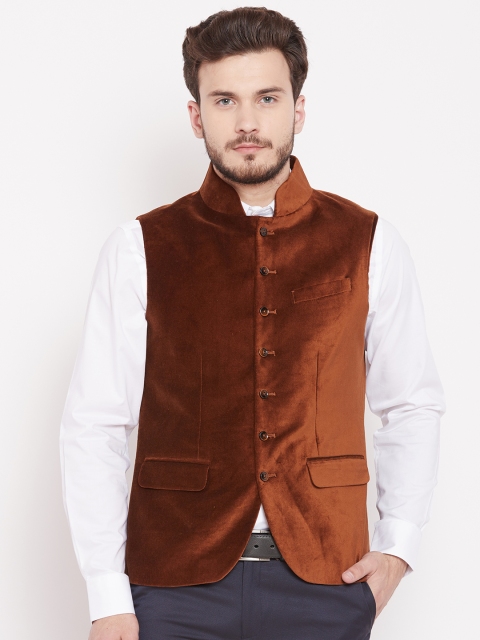 

Blackberrys Men Brown Solid Velvet Nehru Jacket