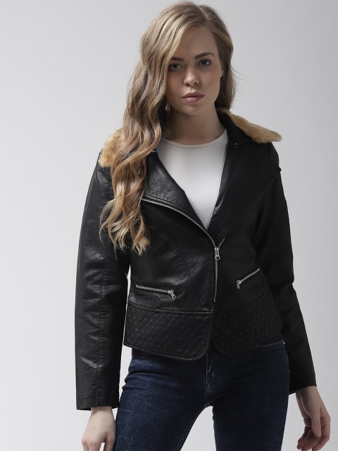 

Fort Collins Women Black Solid Biker Jacket