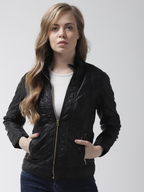 

Fort Collins Women Black Solid Biker Jacket