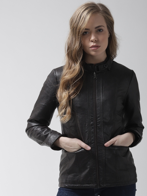 

Fort Collins Women Coffee Brown Solid Biker Jacket