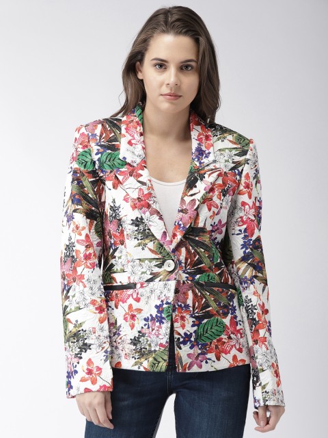 

Fort Collins White Printed Embossed Casual Blazer