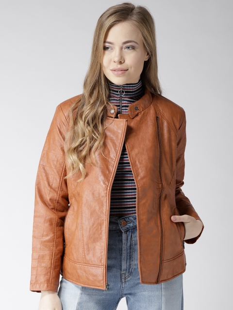 

Fort Collins Women Brown Solid Asymmetric Closure Biker Jacket