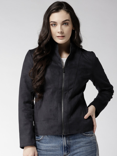 

Fort Collins Women Navy Blue Solid Suede Finish Tailored Jacket