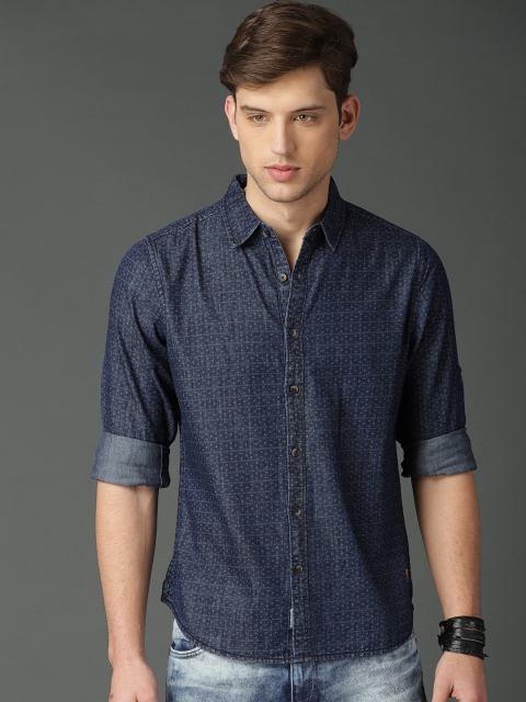 

Roadster Fast and Furious Men Navy Blue Regular Fit Printed Casual Denim Shirt