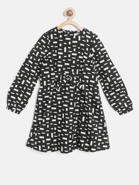 

OVS Girls Black & Off-White Printed A-Line Dress