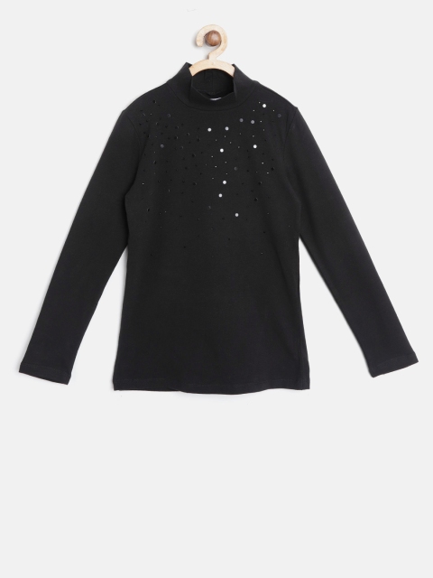 

OVS Girls Black Solid Studded Top